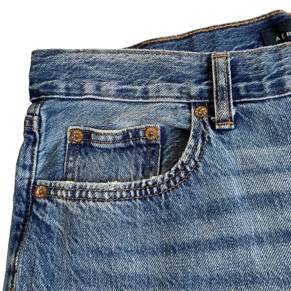 Aeropostale Sz 8 Skater Jeans Relaxed Wide Leg Distressed Ripped Knees Mid Wash - Picture 10 of 16